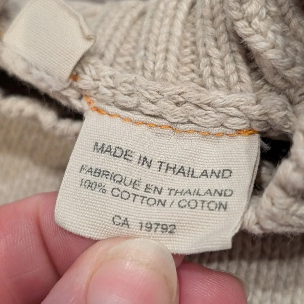 Timberland Sweater Mens XL Fits L Beige Cream Cotton Raglan‎ Ribbed Crewneck Y2K